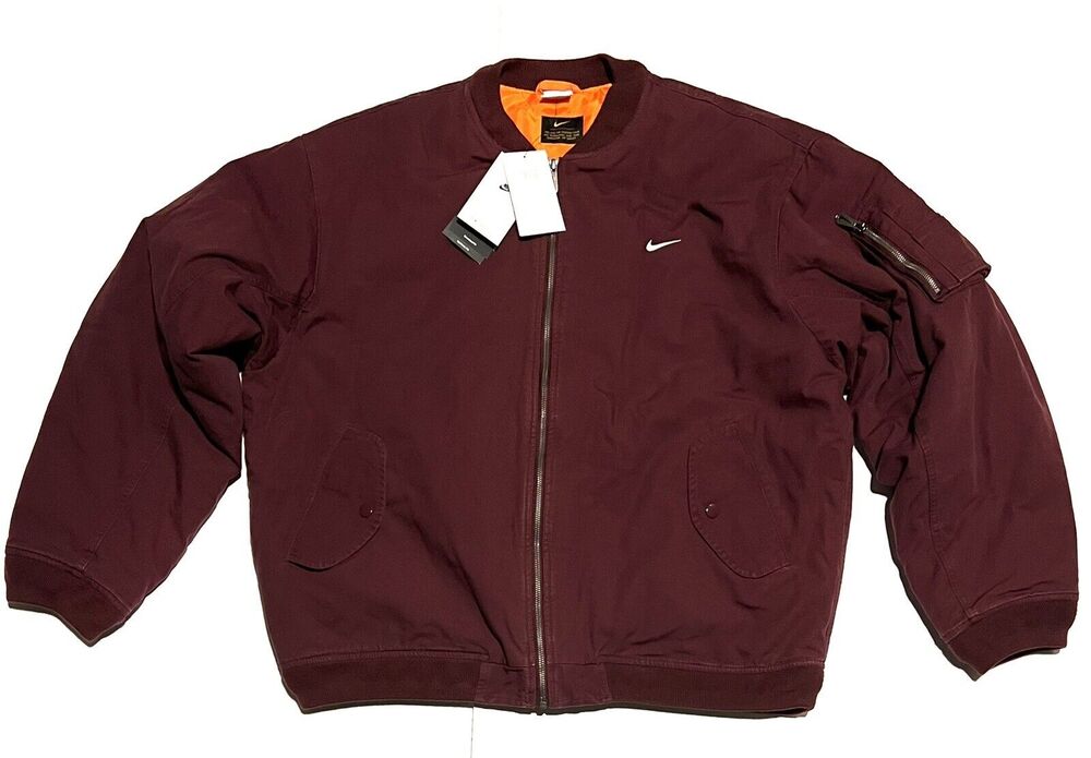 Nike Life Mens Woven Flight Bomber Jacket Maroon Size XL Insulated DX0680-681